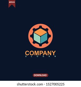Gear combine cube logo template vector icon design