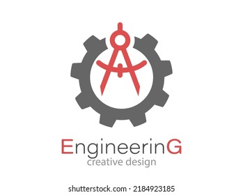 Gear and compasses. Vector for logo, emblem, sticker or brand. Illustration for websites, applications and creative ideas. Flat style