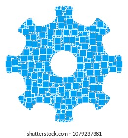 Gear composition icon of square figures and circle particles in various sizes. Vector items are scattered into gear mosaic design concept.