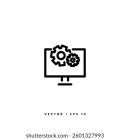 Gear Computer Icon. Editable Stroke