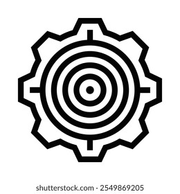 Engrenagem com linhas circulares concêntricas em forma de alvo. Traçado editável.