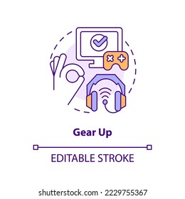 Gear up concept icon. Live streaming. Online streamer. Getting into esports abstract idea thin line illustration. Isolated outline drawing. Editable stroke. Arial, Myriad Pro-Bold fonts used