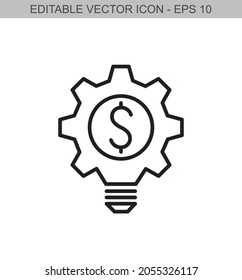 Gear concept light bulb with dollar sign inside. Editable line icon.