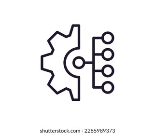 Gear concept. Single premium editable stroke pictogram perfect for logos, mobile apps, online shops and web sites. Vector symbol isolated on white background. 