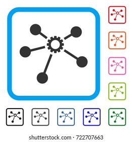 Gear Connections icon. Flat gray pictogram symbol inside a light blue rounded rectangle. Black, gray, green, blue, red, orange color variants of Gear Connections vector.