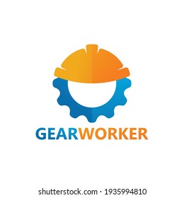 Gear construction worker logo template design