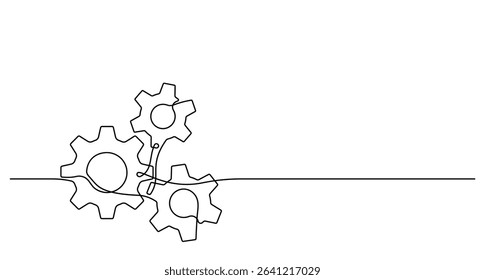 Gear in continuous line drawing style. Sketch of a gear in minimalist black lines isolated on a white background. Vector illustration