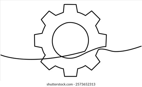 Gear continuous one line drawing illustration. Gear technology concept single line.