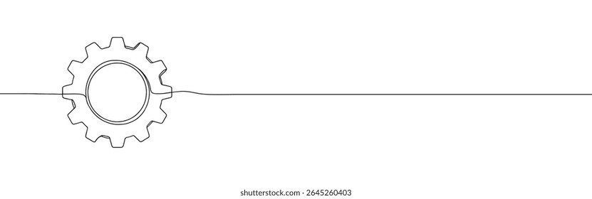 Gear continuous one line drawing. Cogwheel, setting, progress or construction concept. Vector illustration.