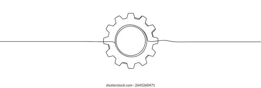 Desenho contínuo de uma linha. Cogwheel, definição, progresso ou conceito de construção. Ilustração vetorial.