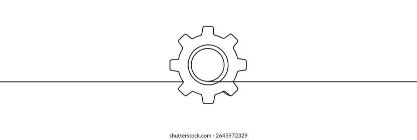 Gear continuous one line drawing. Cogwheel, setting, progress or construction concept. Vector illustration.