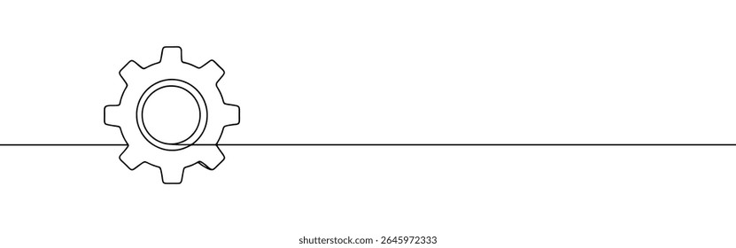 Gear continuous one line drawing. Cogwheel, setting, progress or construction concept. Vector illustration.