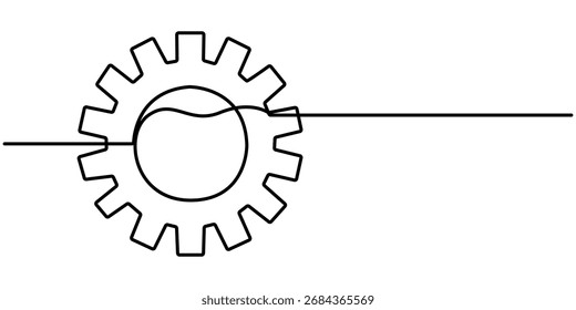 engranaje continuo de una línea de dibujo, engranaje en una línea de estilo de arte. Dibujo de engranajes con trazo negro editable sobre fondo blanco. Ilustración vectorial.