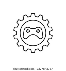 Gear with controller. Game settings line icon isolated on white background. Vector illustration