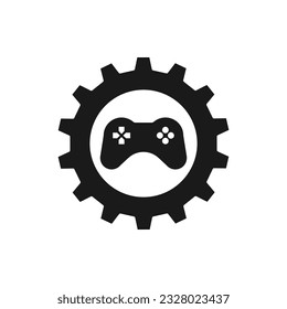 Gear with controller. Game settings line icon isolated on white background. Vector illustration