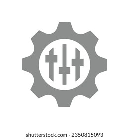 Gear and controls or switches vector icon. System configuration, adjustments symbol.