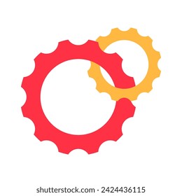 Gear cooperation and connection. Unity and team collaborative, abstract techno element for modern and retro technological design. Simple color vector pictogram isolated on white background