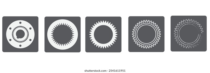 Acoplamiento de engranajes, vista superior. Conjunto de iconos de engranajes para el sitio, descripciones de productos para la industria y la producción.