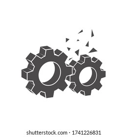 Gear damage icon in flat style.Vector illustration.