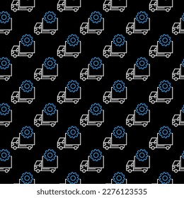 Gear and Delivery Truck vector concept thin line dark seamless pattern 
