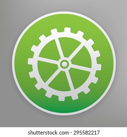 Gear design icon on green button, clean vector