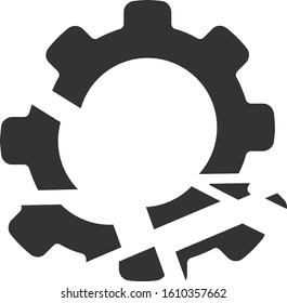 Gear destruction vector icon. Flat Gear destruction pictogram is isolated on a white background.