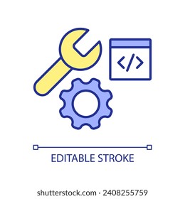 Gear development tools RGB color icon. Web technology. Software feature. Digital product. Website building. Isolated vector illustration. Simple filled line drawing. Editable stroke. Arial font used