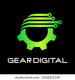 Ilustración del logotipo de diseño digital de engranajes