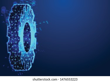 Gear, Digital Technology and Engineering. Abstract Wireframe Gear Background. Industry Development, Engine Work, Business Solution Concept. 3d Modern Illustration