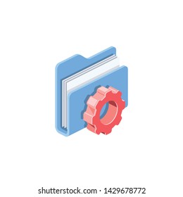 Gear directory, settings. Vector 3d isometric color icon new flat style. Creative illustration, idea for infographics.