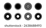 Gear disk silhouettes. Sun symbols. Round swirl icons. Fan, propeller, spinner or pinwheel toy, ventilator signs isolated on white background. Vector graphic illustration.
