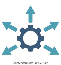 Gear Distribution vector icon. Style is bicolor flat symbol, cyan and blue colors, rounded angles, white background.