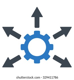 Gear Distribution vector icon. Style is bicolor flat symbol, smooth blue colors, rounded angles, white background.