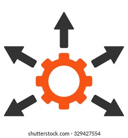 Gear Distribution vector icon. Style is bicolor flat symbol, orange and gray colors, rounded angles, white background.