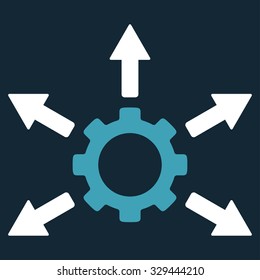 Gear Distribution vector icon. Style is bicolor flat symbol, blue and white colors, rounded angles, dark blue background.