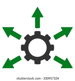 Gear Distribution vector icon. Style is bicolor flat symbol, green and gray colors, rounded angles, white background.