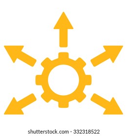 Gear Distribution vector icon. Style is flat symbol, yellow color, rounded angles, white background.