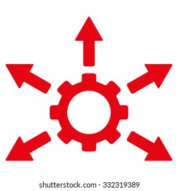Gear Distribution vector icon. Style is flat symbol, red color, rounded angles, white background.