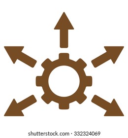 Gear Distribution vector icon. Style is flat symbol, brown color, rounded angles, white background.