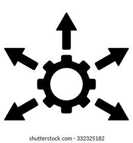 Gear Distribution vector icon. Style is flat symbol, black color, rounded angles, white background.
