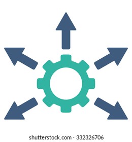 Gear Distribution vector icon. Style is bicolor flat symbol, cobalt and cyan colors, rounded angles, white background.