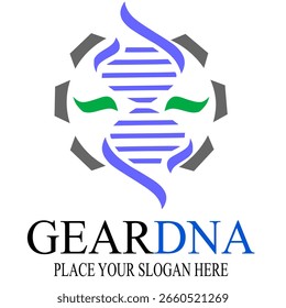 Gear dna vector logo template. This design use chromosome and gears symbol. Suitable for medical business