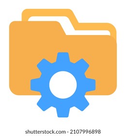 Engranaje con carpetas de documentos, icono de concepto de administración de carpetas

