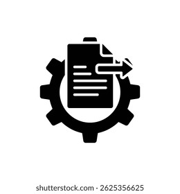Engranaje con piezas de documento y flecha para el concepto de proceso de flujo de trabajo