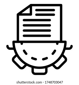 Gear document icon. Outline gear document vector icon for web design isolated on white background