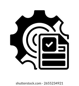 Gear with Document Line Icon, Outline Symbol for Process Documentation, Report Generation, Data Management, Policy Creation, and Instruction Manuals. Vector Sign Icon.