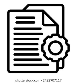 Gear document system icon outline vector. Transcribe assistant. Dark system