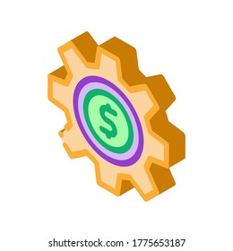 Vector de iconos de la moneda del dólar del engranaje. Signo isométrico de la moneda de 2000 Gear isométrica. ilustración de símbolo aislado de color