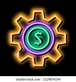 Gear Dollar Coin neon light sign vector. Glowing bright icon Gear Dollar Coin isometric sign. transparent symbol illustration