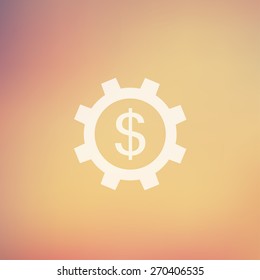 Gear and dollar sign icon in flat style for web and mobile, modern minimalistic flat design. Vector white icon on gradient mesh background